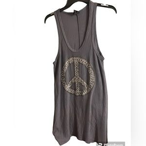 Katydid Collection Tank Top dress gun metal gray peace sign w/silver studs Sz S